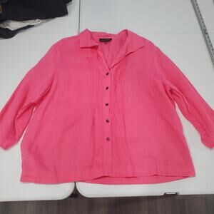 Jones New York Blouse Womens 22W Pink Linen Button Front 3/4 Sleeve Top
